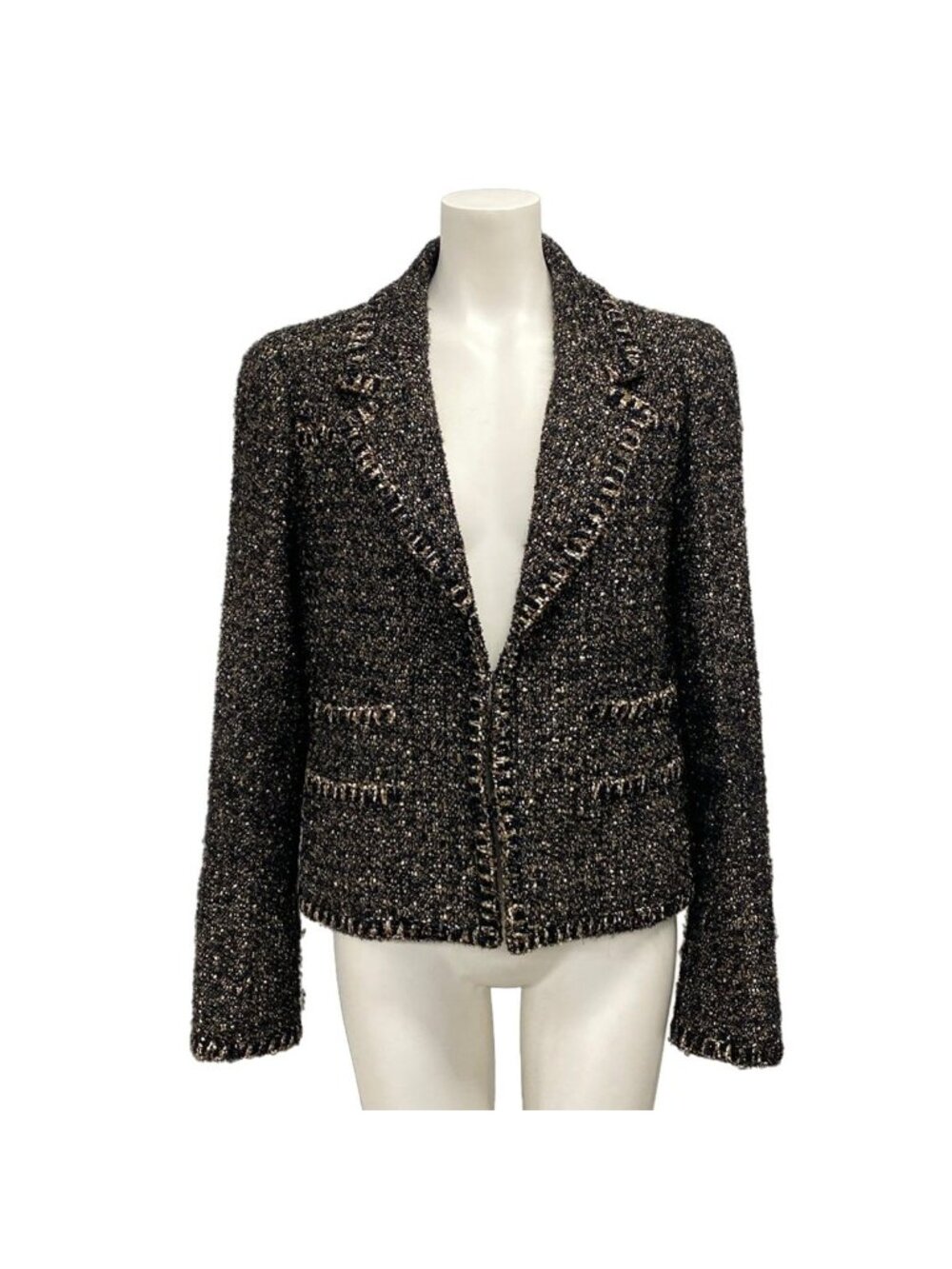 Chanel Jacket M Black Beige Multi CC Logo Long Sleeve